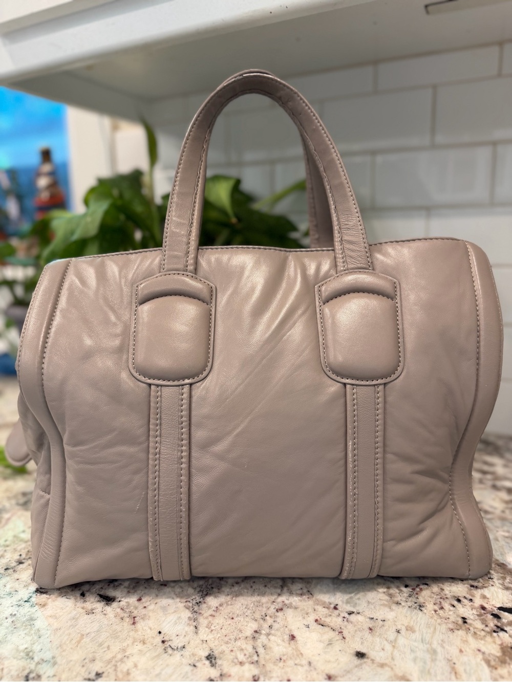 MaxMara Soft Leather Satchel in Taupe Gray